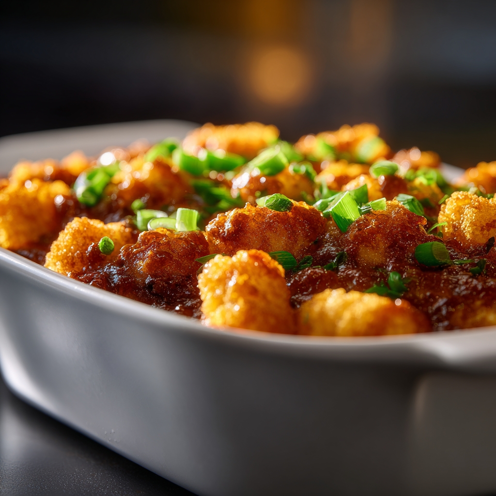 Crispy Tot Chili Casserole served with salad and bread sides