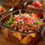 Chipotle Beef Potato Bowls with salsa and crispy potatoes