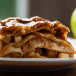 Fresh-baked Cinnamon Roll Apple Lasagna with caramel drizzle