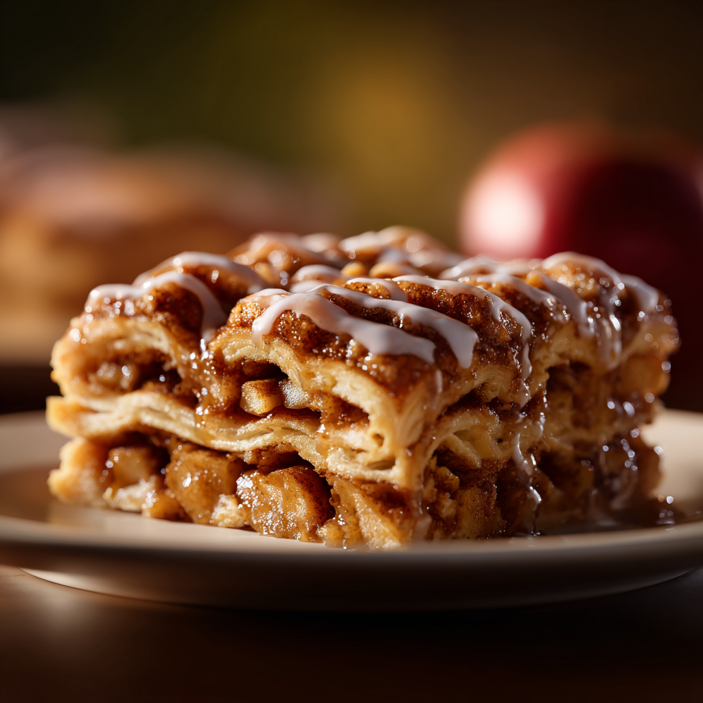 Served slice of Cinnamon Roll Apple Lasagna with ice cream