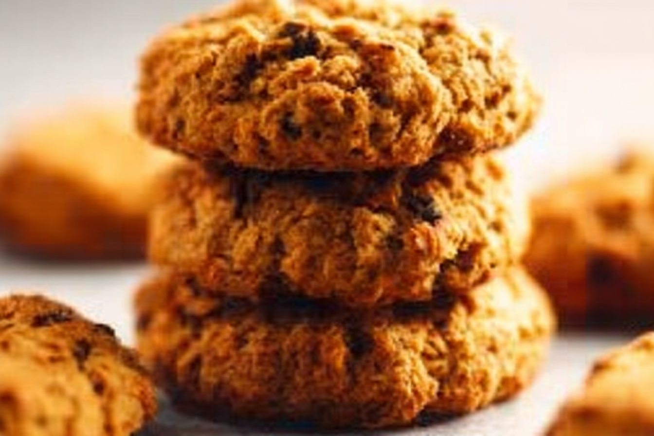 Freshly baked cinnamon sweet potato breakfast cookies on tray