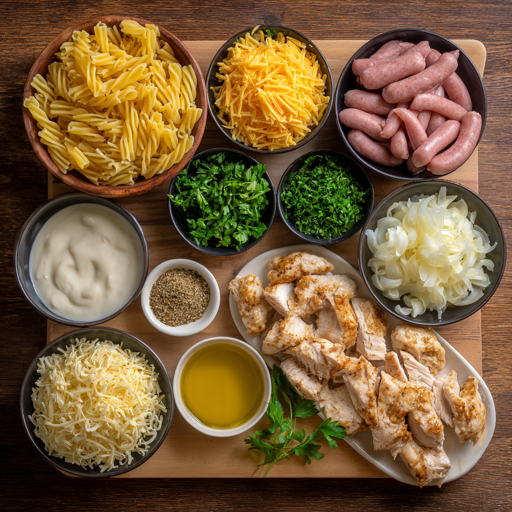 Ingredients for Creamy Pepper Jack Chicken & Sausage Pasta