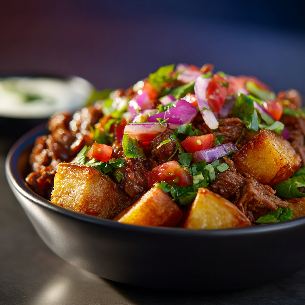 Crispy seasoned potatoes for Chipotle Beef Potato Bowls