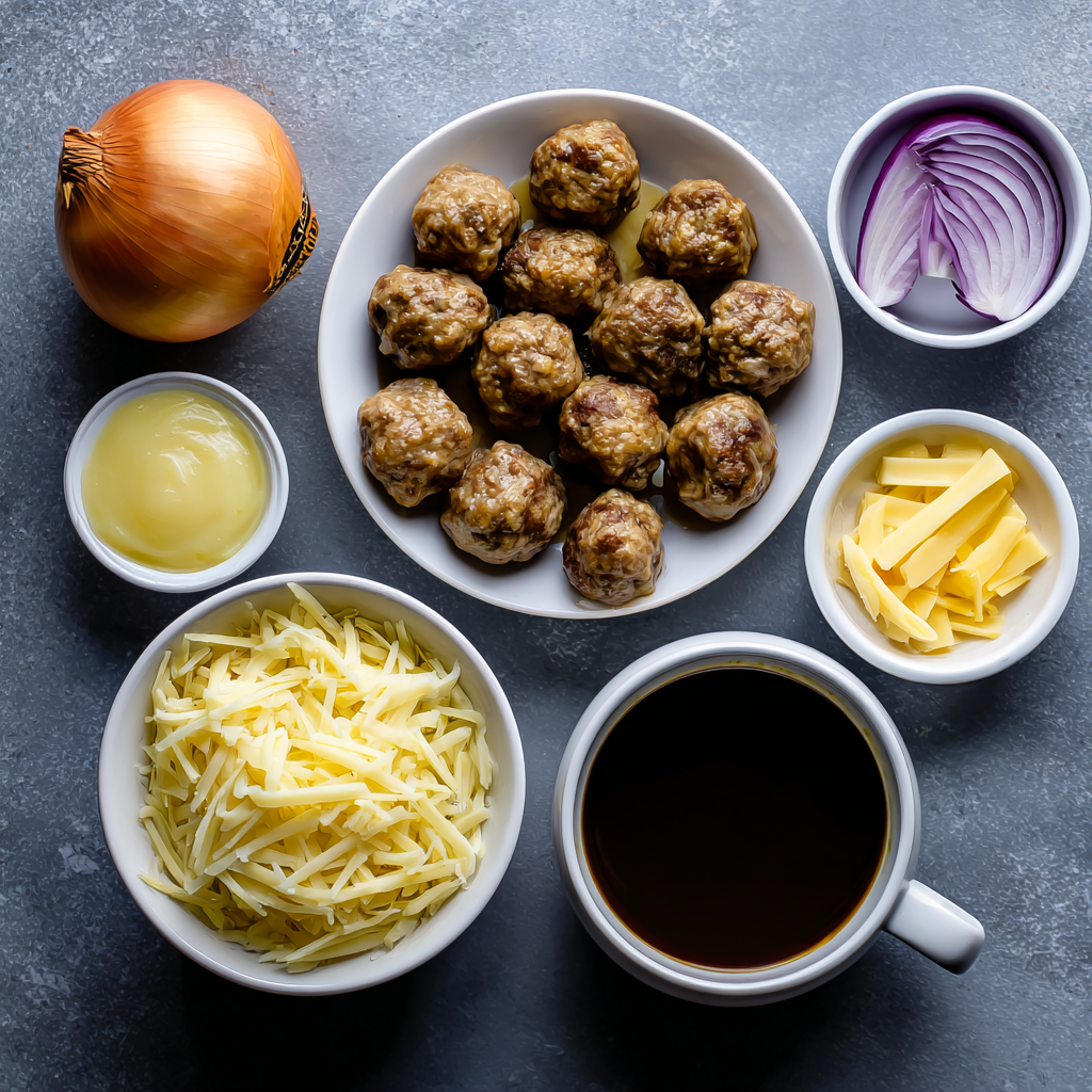 Ingredients for Crockpot French Onion Meatballs recipe
