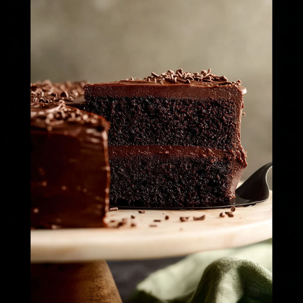 Decorated chocolate zucchini cake with berries and curls