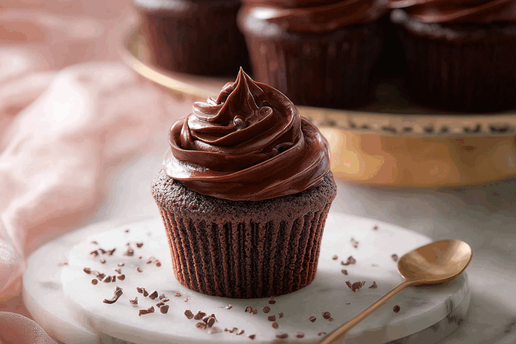 Delicious chocolate cupcake recipe with vanilla frosting