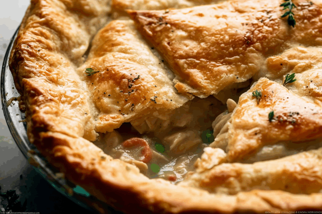 homemade chicken pot pie recipe with golden flaky crust