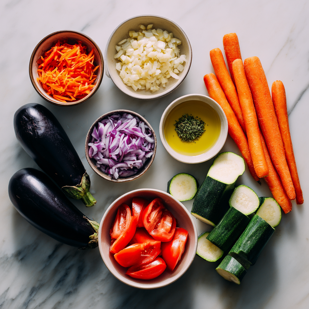 Fresh vegetables for ratatouille recipe