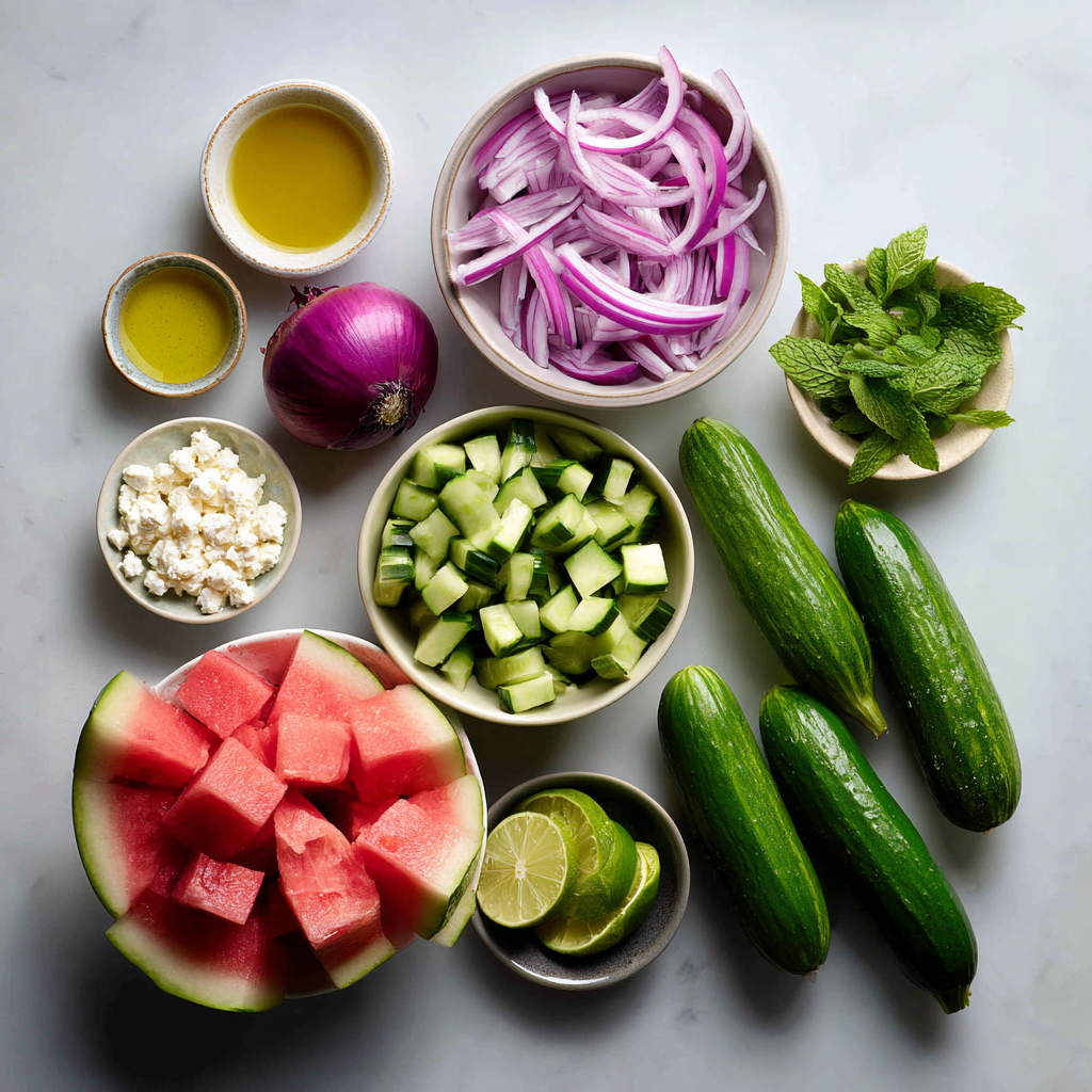 Lime dressing on watermelon cucumber salad recipe