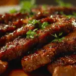 grill pan honey glazed steak strips with caramelized glaze