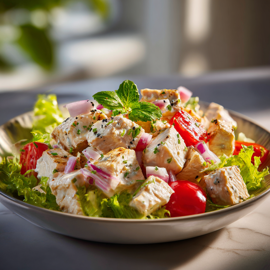 Grilled chicken salad recipe with greens and vinaigrette