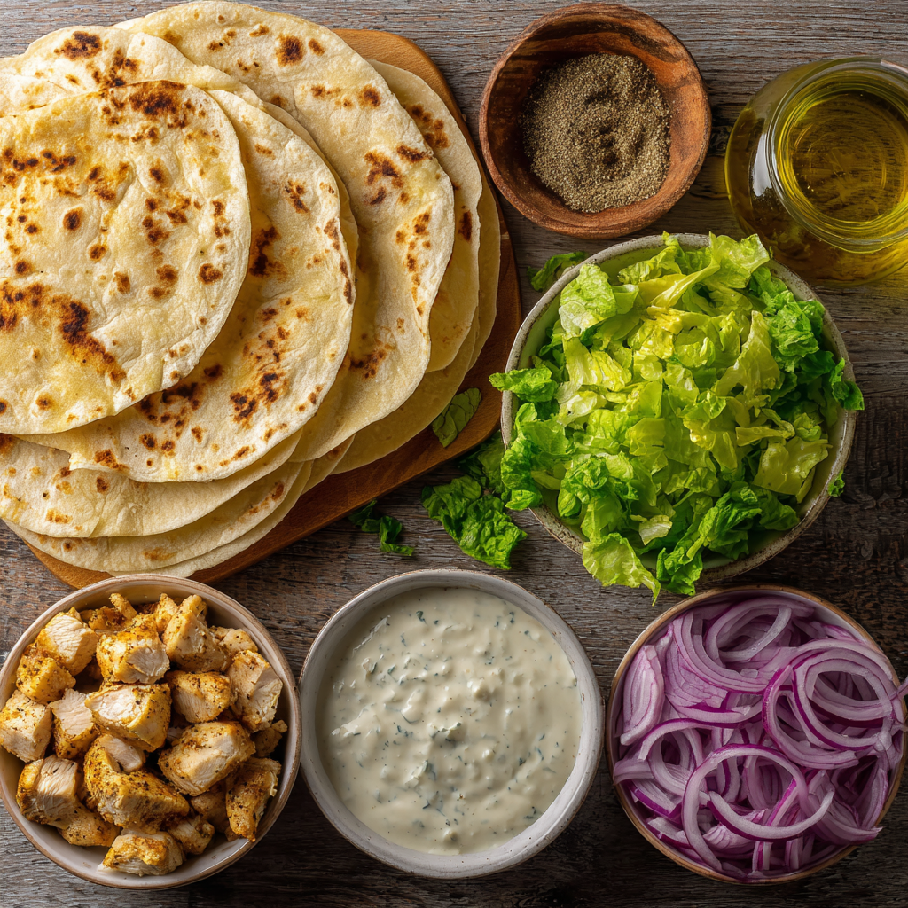 ranch chicken wraps ingredients on kitchen counter