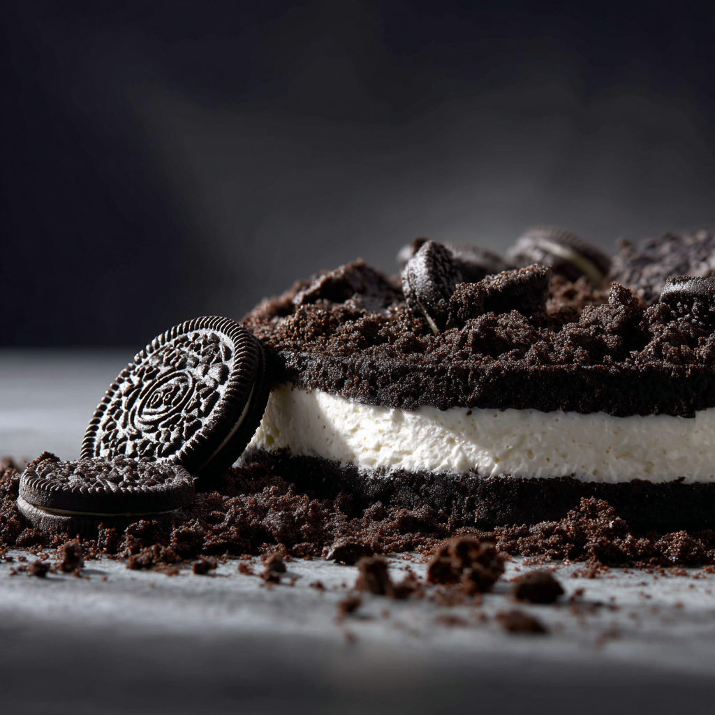 Spreading pudding layer on no bake heavenly Oreo dessert