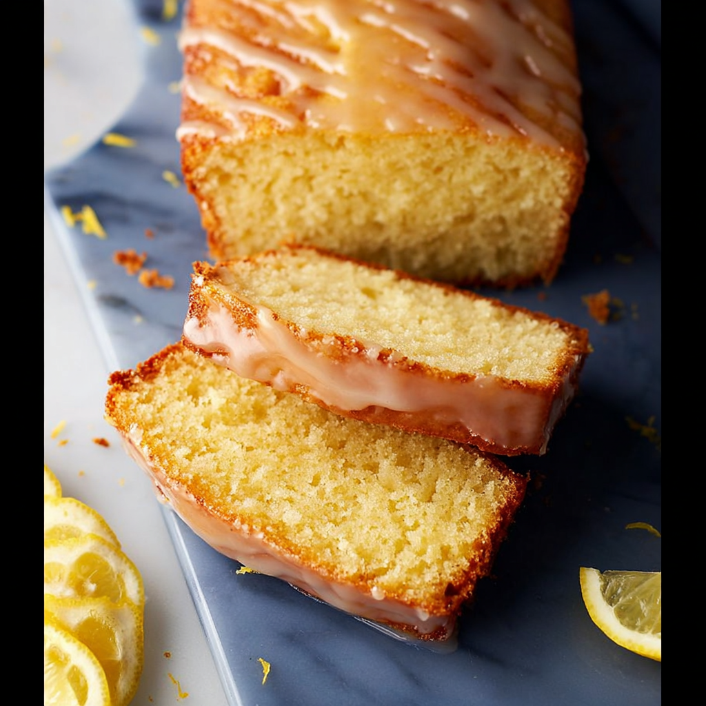 drizzling lemon glaze over lemon yogurt cake loaf