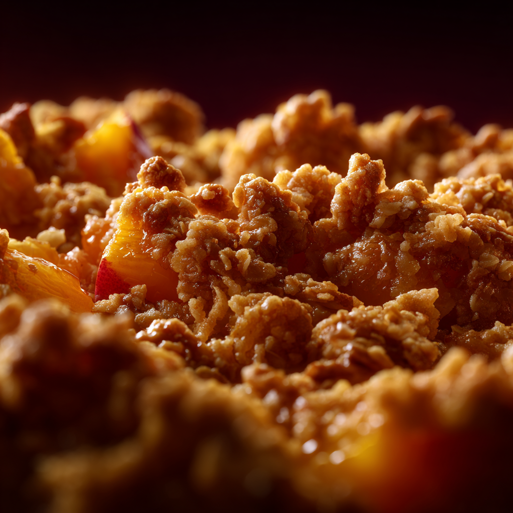 Making Perfect Peach Crisp topping over peaches