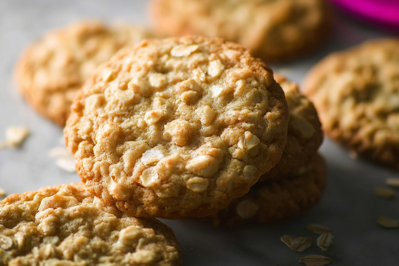 Freshly baked oatmeal cookies on a rustic table