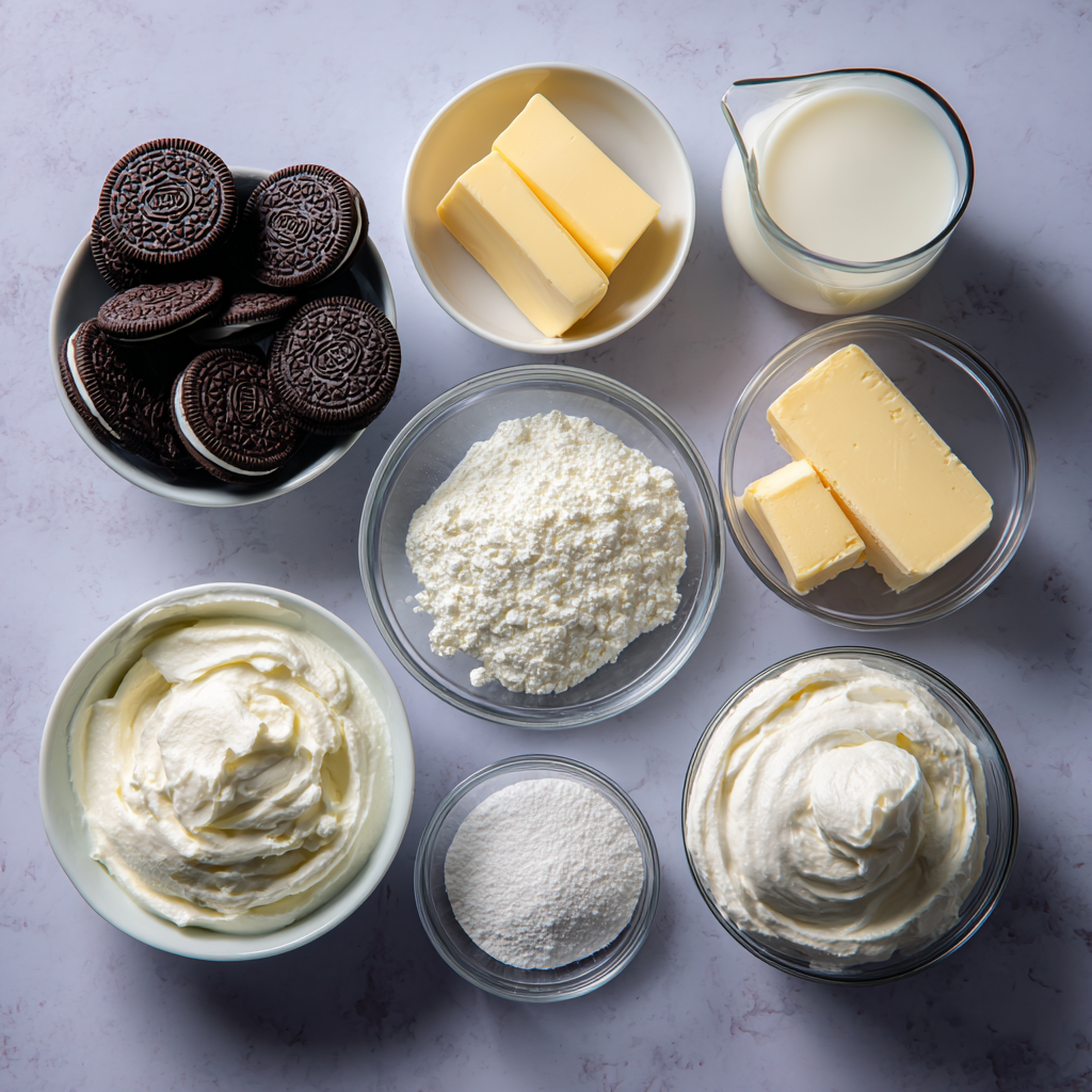 Ingredients for No Bake Heavenly Oreo Dessert