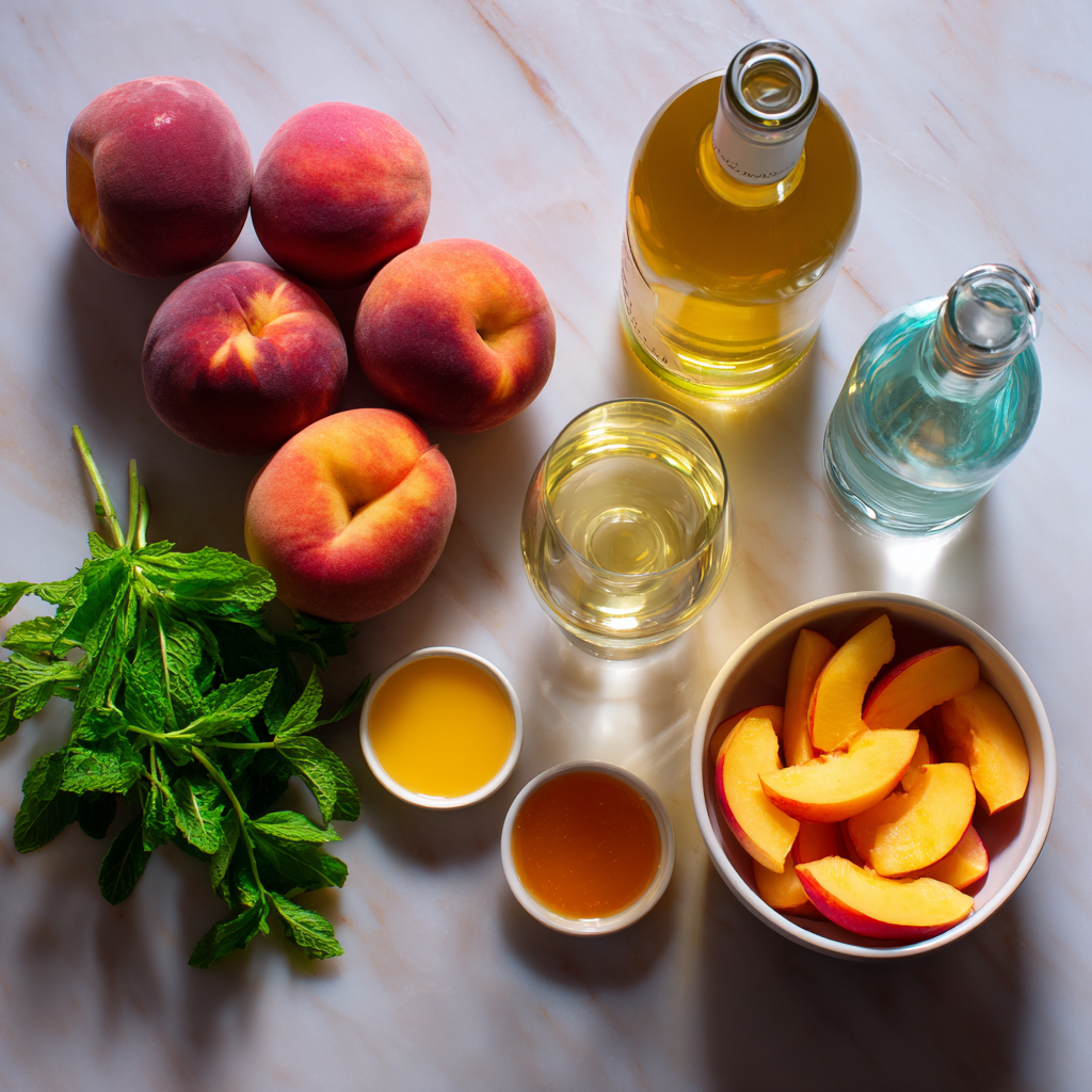 Peach sangria recipe ingredients including wine and schnapps