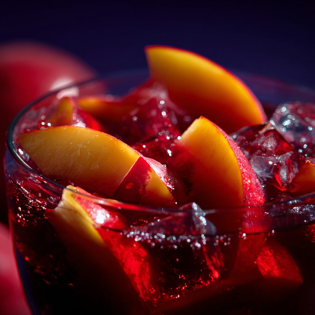 Peach sangria recipe served at a summer party with desserts