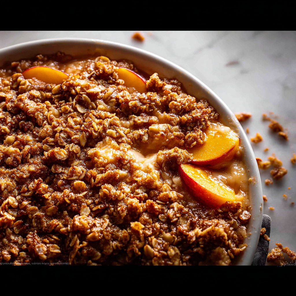 Perfect Peach Crisp with vanilla ice cream