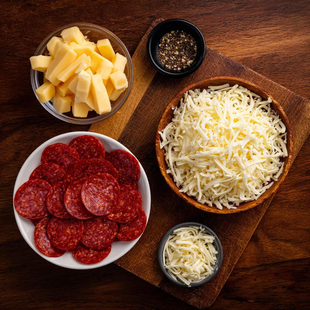 Low-moisture mozzarella and mini pepperoni for 2-Ingredient Pizza Chips