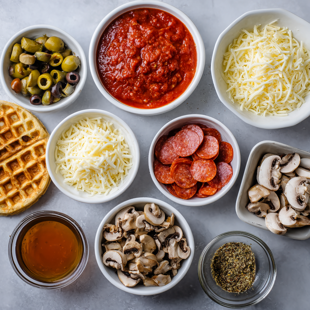pizza stuffed waffle recipe ingredients display