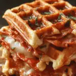 pizza stuffed waffle snacks hot and crispy with melted cheese