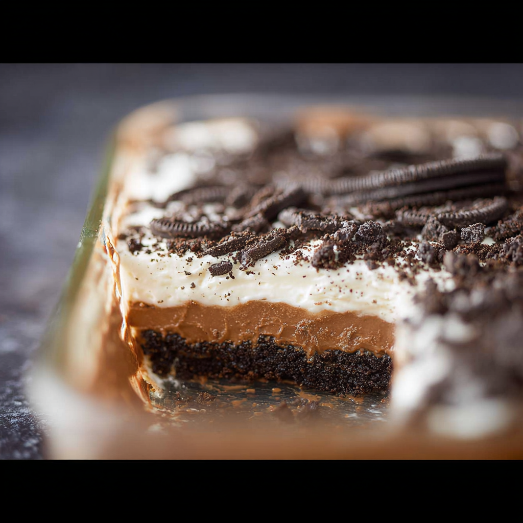 No Bake Heavenly Oreo Dessert squares plated