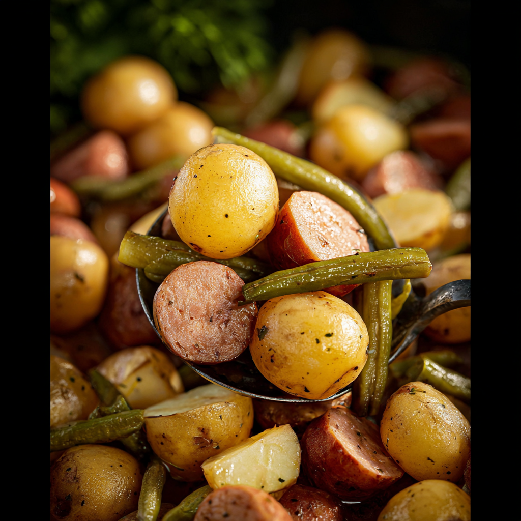 plated swamp potatoes recipe with sausage