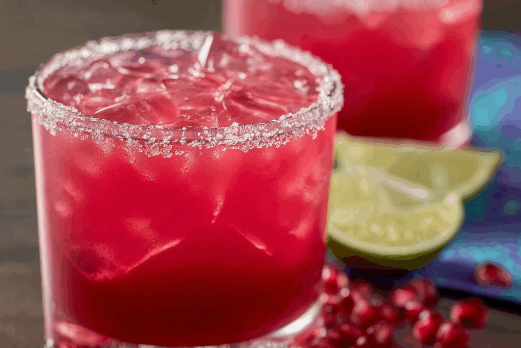 Pomegranate margarita recipe with lime sugar rim