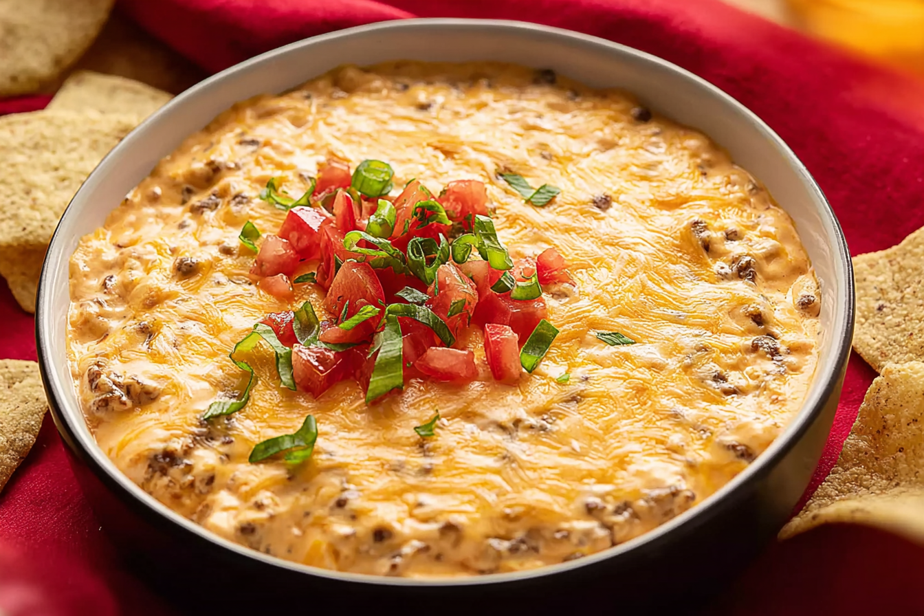 Rotel Cheese Dip Recipe served warm with tortilla chips
