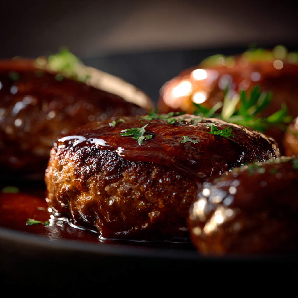 Salisbury steak with mashed potatoes and broccoli