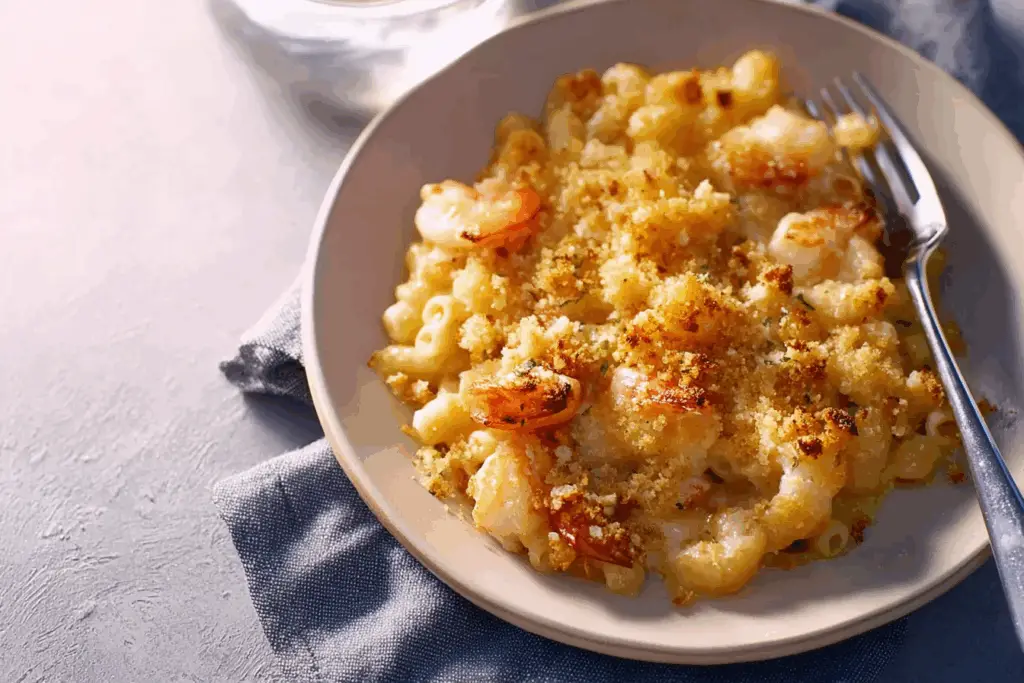 Creamy Seafood Mac & Cheese with lobster and shrimp