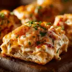 Shrimp and crab nacho biscuit melts fresh from oven on rustic platter