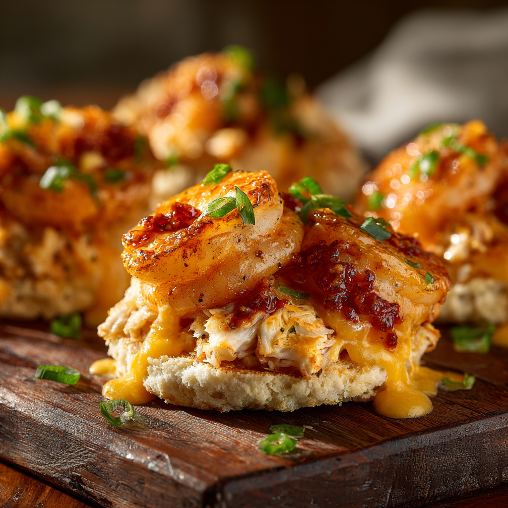Seafood biscuit melts with dipping sauces and herbs