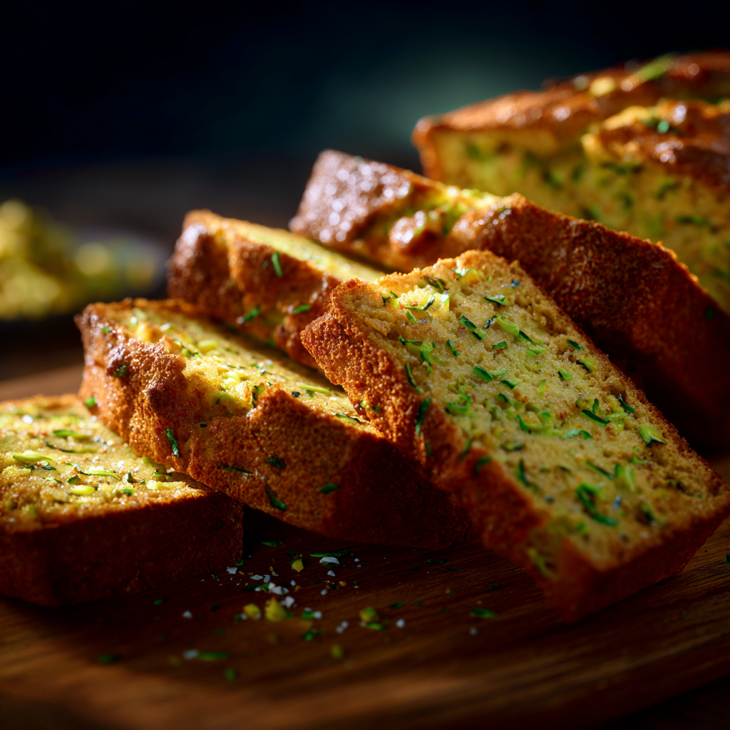 Slicing warm zucchini bread loaf