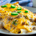 Southern Breakfast Enchiladas with Sausage Gravy recipe fresh from oven
