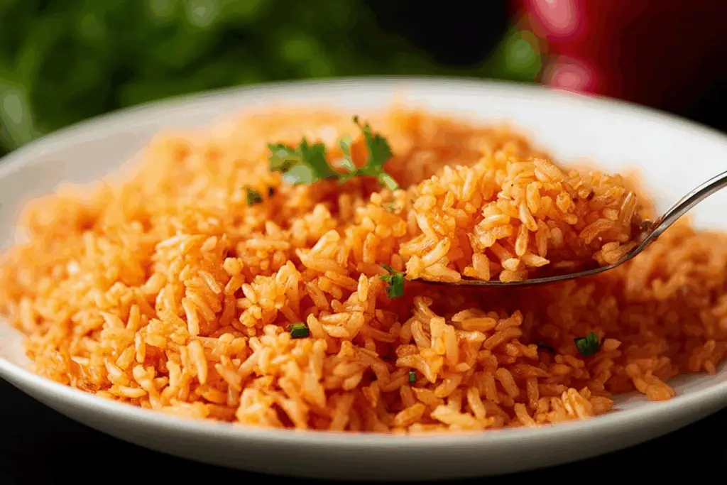spanish rice recipe close-up in pan