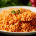 spanish rice recipe close-up in pan