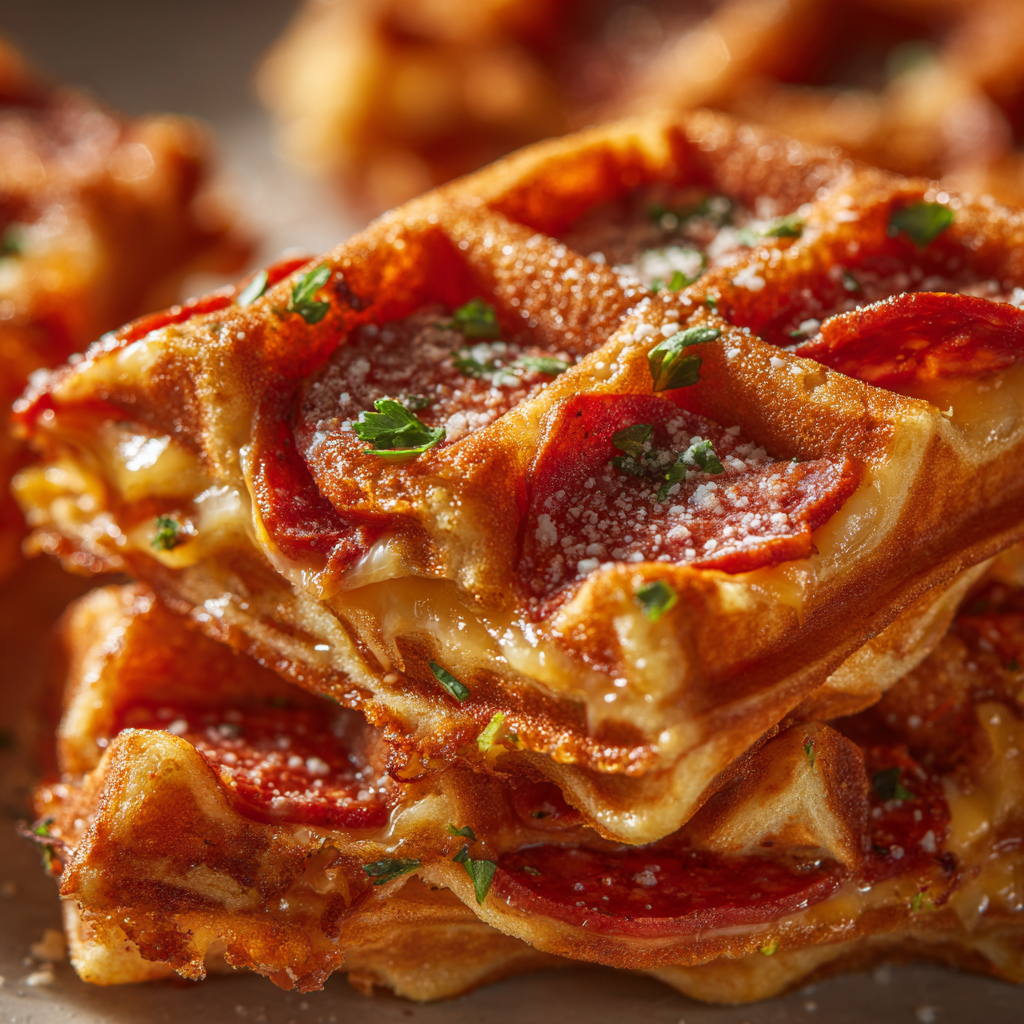 savory and sweet stuffed waffles on plate