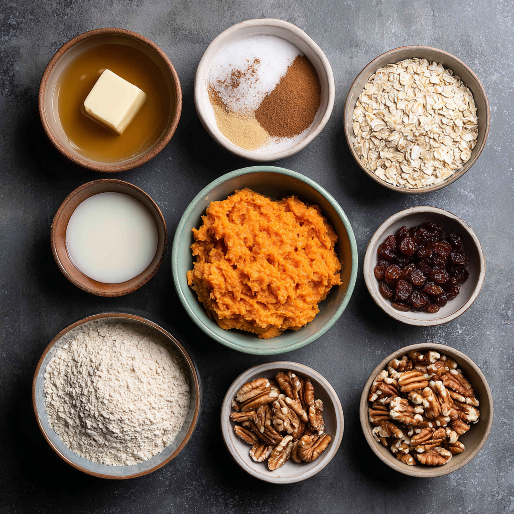 Ingredients for cinnamon sweet potato breakfast cookies