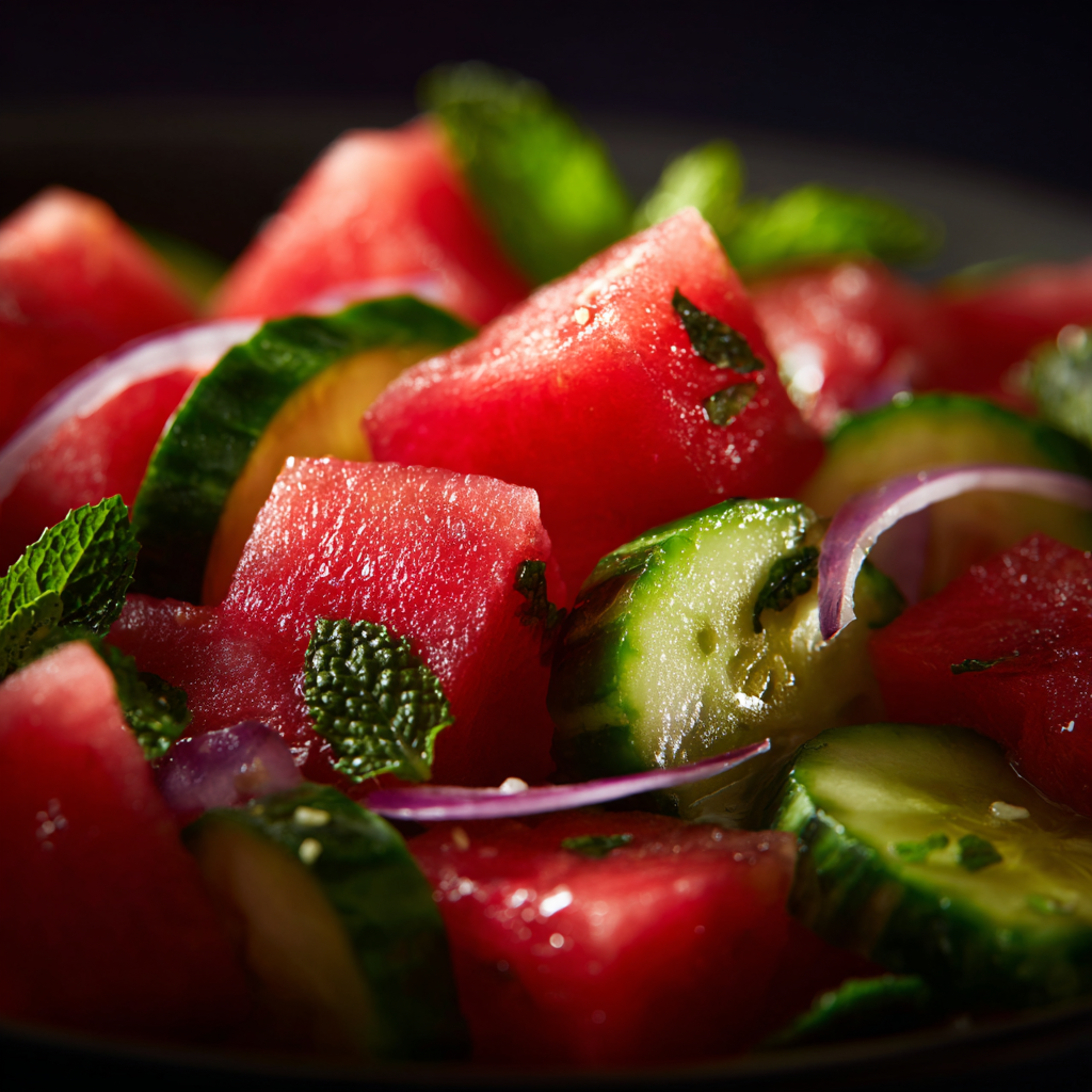 Leftover watermelon cucumber salad recipe stored in glass container