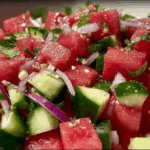 Fresh ingredients for watermelon cucumber salad recipe