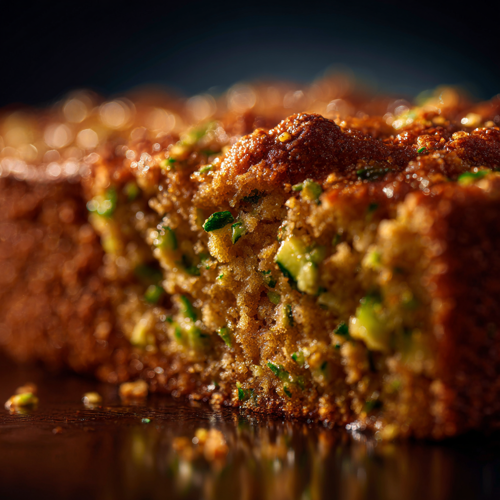 Pouring moist zucchini cake batter into baking dish
